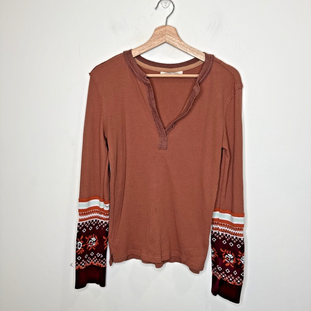 We The Free People Knit Cuff Thermal Waffle Top Grunge Boho Festival Women's S